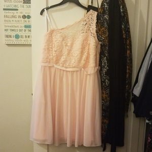 Davids Bridal- One shoulder petal pink dress